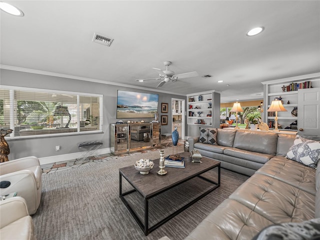 2213 Woodbine Ave, Lakeland, FL 33803 - living area with ornamental molding, recessed lighting, and a ceiling fan