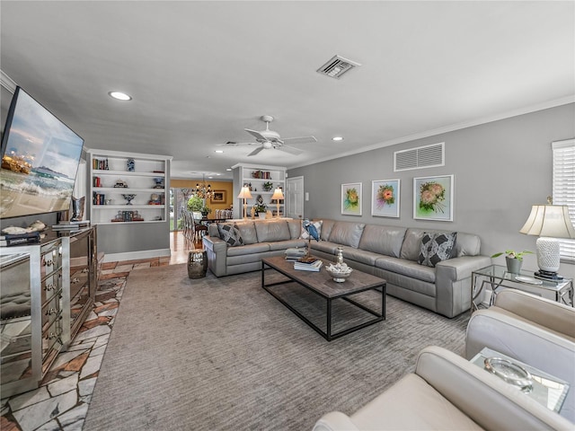 2213 Woodbine Ave, Lakeland, FL 33803 - living area with crown molding, recessed lighting, and a ceiling fan