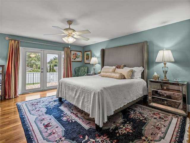 2213 Woodbine Ave, Lakeland, FL 33803 - bedroom with french doors, access to exterior, wood finished floors, and ceiling fan