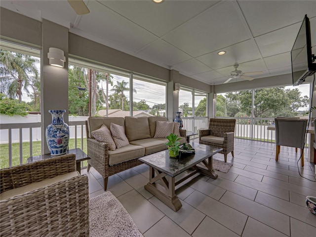 2213 Woodbine Ave, Lakeland, FL 33803 - sunroom with ceiling fan and outdoor lounge area