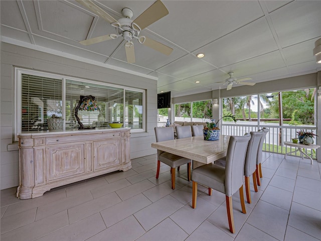 2213 Woodbine Ave, Lakeland, FL 33803 - sunroom / solarium featuring ceiling fan, outdoor dining area, recessed lighting, and tile patterned flooring