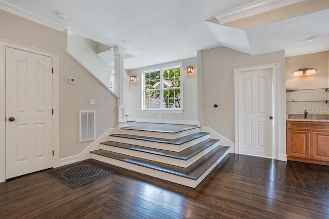 207 W Maxwell St, Lakeland, FL 33803 - stairs featuring ornate columns and wood finished floors