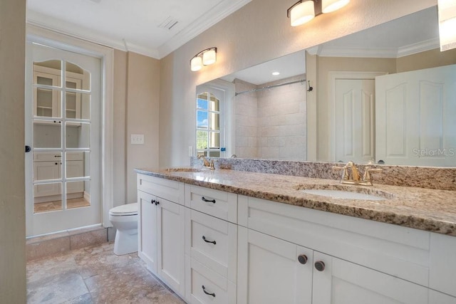 207 W Maxwell St, Lakeland, FL 33803 - bathroom with double vanity, ornamental molding, and a shower