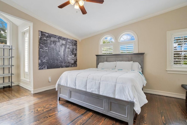 207 W Maxwell St, Lakeland, FL 33803 - bedroom featuring lofted ceiling, crown molding, dark wood finished floors, and a ceiling fan