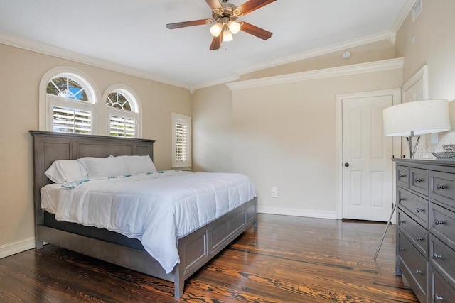 207 W Maxwell St, Lakeland, FL 33803 - bedroom with dark wood-style flooring, crown molding, and ceiling fan