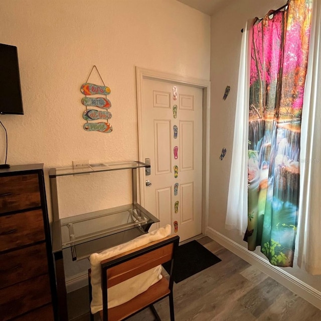 243 Palermo St, Davenport, FL 33897 - foyer entrance with wood finished floors and a textured wall