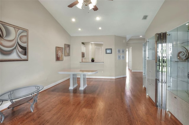 2929 Mission Lakes Dr Unit 10, Lakeland, FL 33803 - entryway featuring vaulted ceiling, ceiling fan, wood finished floors, and recessed lighting