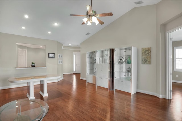 2929 Mission Lakes Dr Unit 10, Lakeland, FL 33803 - unfurnished living room featuring ceiling fan, wood finished floors, recessed lighting, and high vaulted ceiling