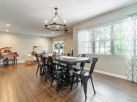 1420 S Lincoln Ave, Lakeland, FL 33803 - dining space featuring a chandelier, wood finished floors, and recessed lighting