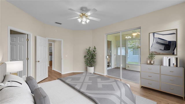4445 Pebble Pointe Dr, Lakeland, FL 33813 - bedroom featuring light wood-style floors, a ceiling fan, and access to outside