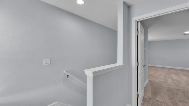 1095 Woodland Oaks Dr, Lakeland, FL 33813 - stairway featuring carpet flooring and recessed lighting