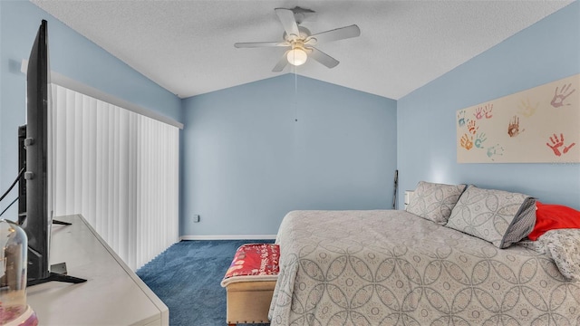 526 Allison Ave, Davenport, FL 33897 - bedroom with carpet floors, lofted ceiling, a textured ceiling, and ceiling fan