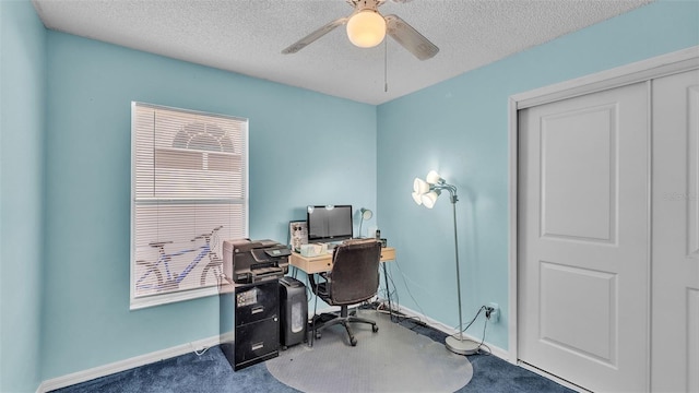 526 Allison Ave, Davenport, FL 33897 - office space with carpet flooring, a ceiling fan, and a textured ceiling