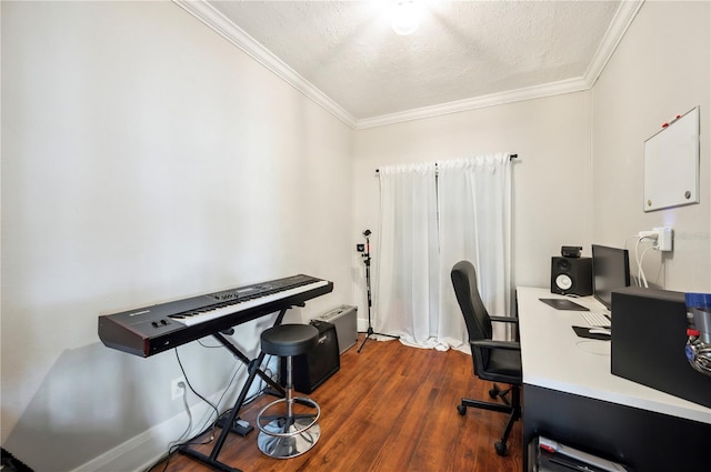 1515 King Ave, Lakeland, FL 33803 - office featuring crown molding, dark wood finished floors, and a textured ceiling