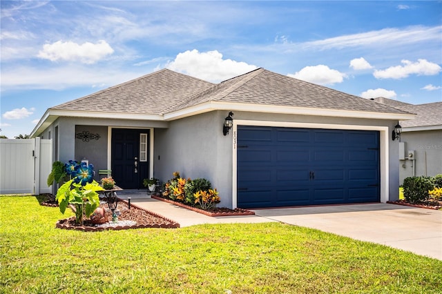 8031 Brookeshire Dr, Lakeland, FL 33809 - ranch-style home with a shingled roof, stucco siding, a garage, and concrete driveway