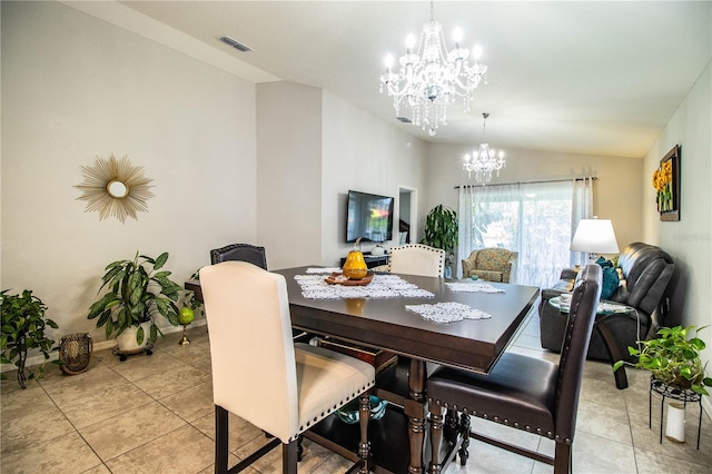 8031 Brookeshire Dr, Lakeland, FL 33809 - dining room with a chandelier, lofted ceiling, and light tile patterned floors