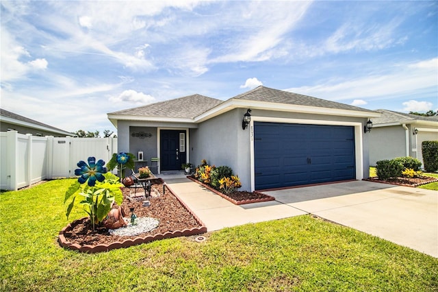 8031 Brookeshire Dr, Lakeland, FL 33809 - ranch-style home with stucco siding, a garage, driveway, and roof with shingles