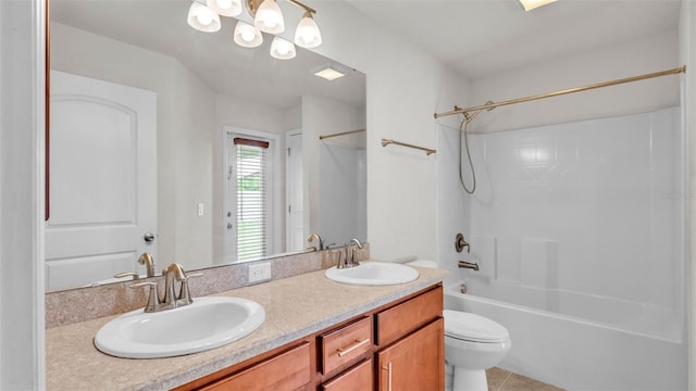 1156 Normandy Heights Cir, Winter Haven, FL 33880 - bathroom featuring double vanity, shower / washtub combination, tile patterned flooring, and a chandelier
