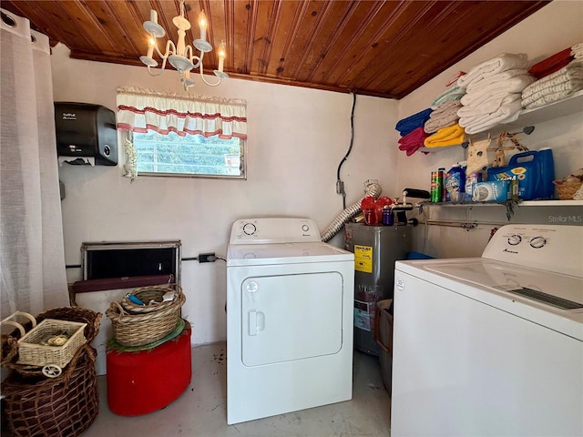 1302 W 8th St, Lakeland, FL 33805 - washroom with water heater, wooden ceiling, independent washer and dryer, and a chandelier