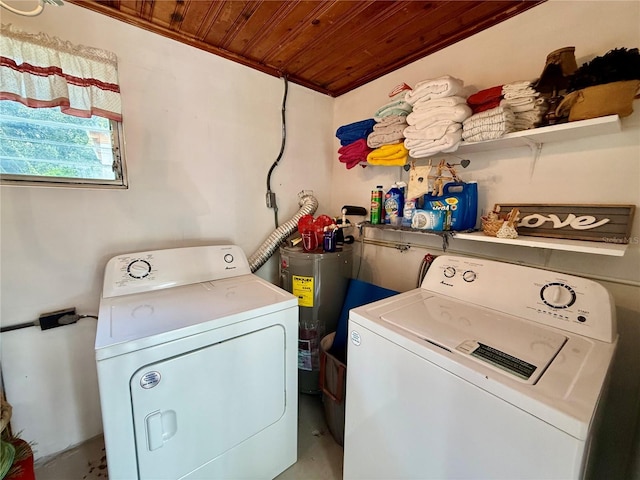 1302 W 8th St, Lakeland, FL 33805 - washroom with wooden ceiling, electric water heater, and separate washer and dryer