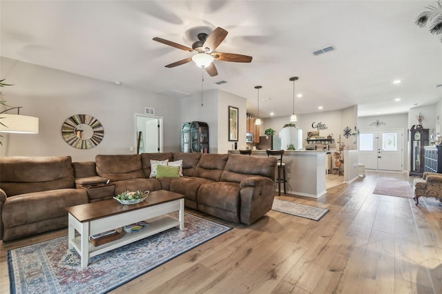 1933 Griffin Trl, Bartow, FL 33830 - living room with light wood-style flooring, ceiling fan, and recessed lighting
