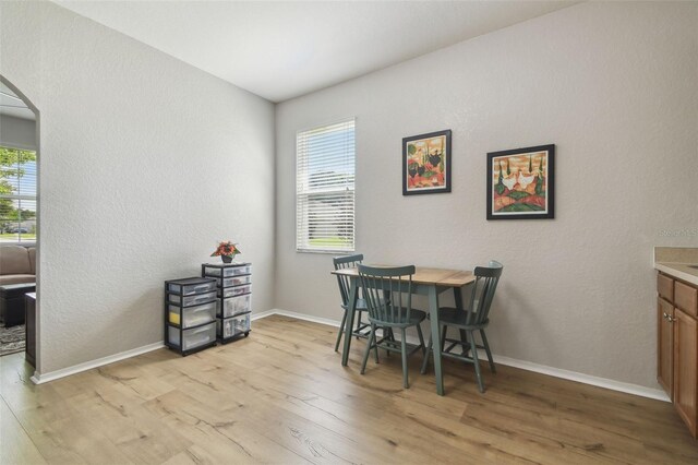 1933 Griffin Trl, Bartow, FL 33830 - dining space featuring arched walkways, light wood-type flooring, and a textured wall