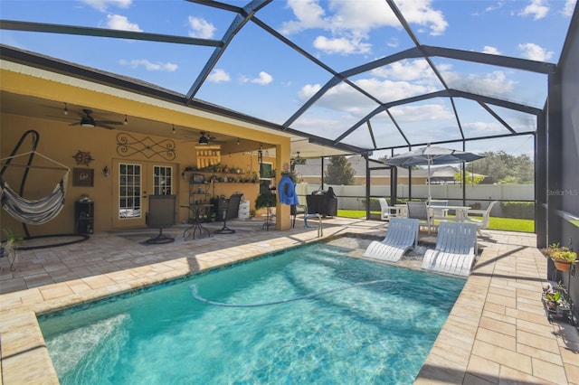 1933 Griffin Trl, Bartow, FL 33830 - view of swimming pool with a patio area, ceiling fan, french doors, and glass enclosure
