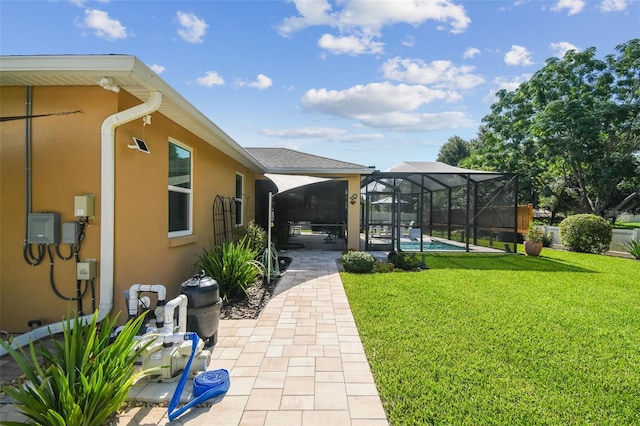 1933 Griffin Trl, Bartow, FL 33830 - view of grassy yard featuring a patio area, an outdoor pool, and glass enclosure