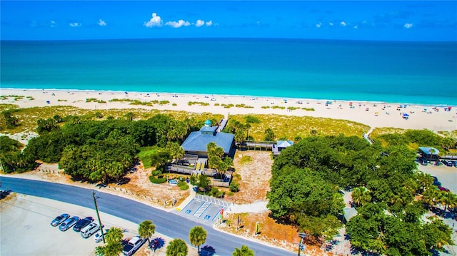 bird's eye view with a water view and a view of the beach