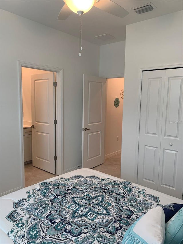 bedroom with a closet and ceiling fan