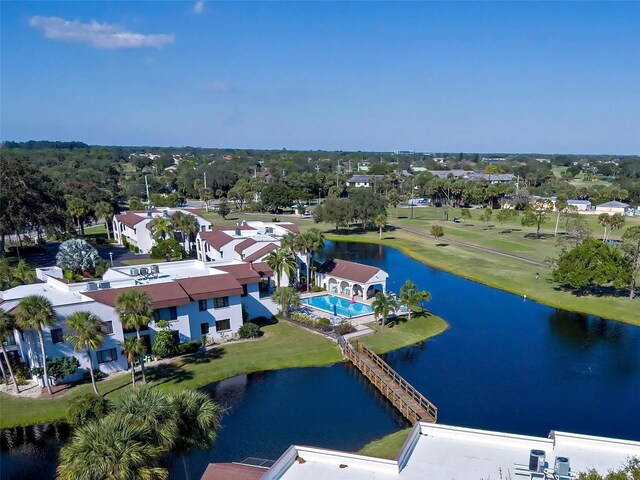 aerial view featuring a water view