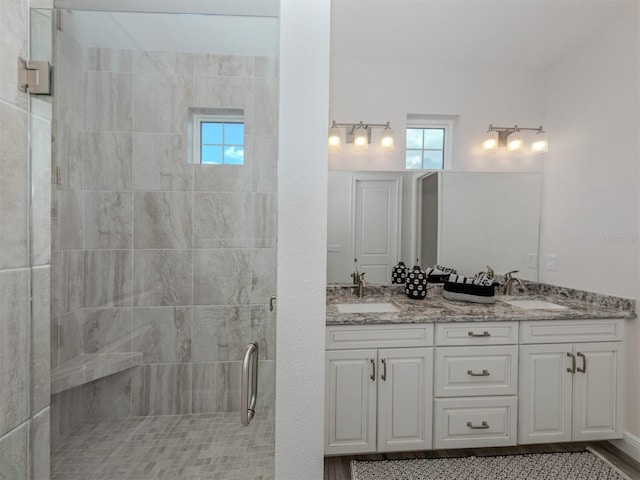 922 E Venice Ave, Venice, FL 34285 - bathroom with double vanity, a sink, and a shower stall