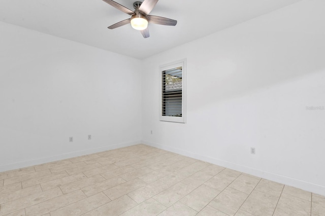 tiled empty room with ceiling fan