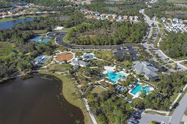 aerial view with a water view