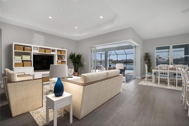 living room featuring dark hardwood / wood-style floors