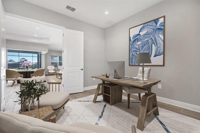 office space featuring light hardwood / wood-style flooring