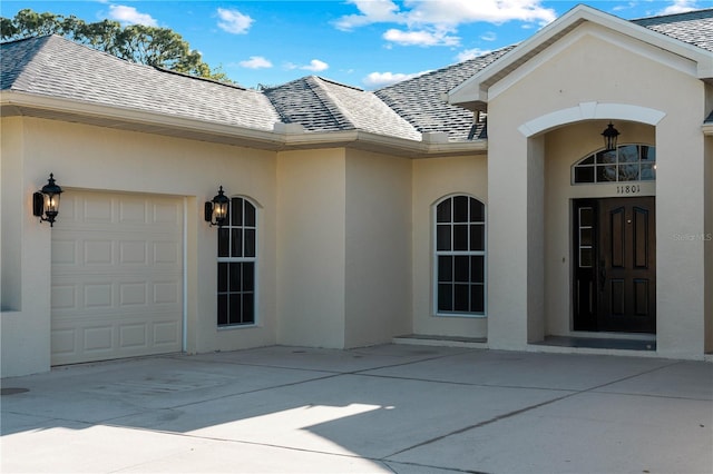 exterior space with a garage