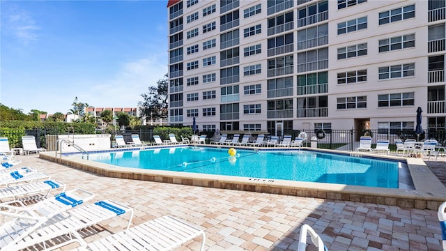 view of swimming pool featuring a patio