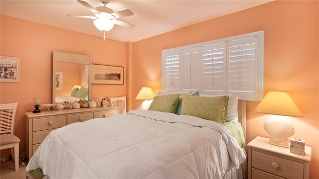 bedroom with carpet flooring and ceiling fan