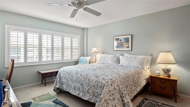 bedroom featuring carpet and ceiling fan