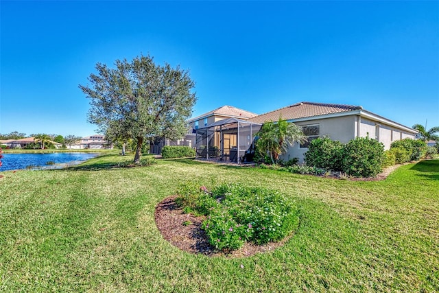 view of yard with a lanai