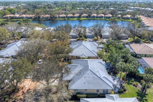 aerial view featuring a water view