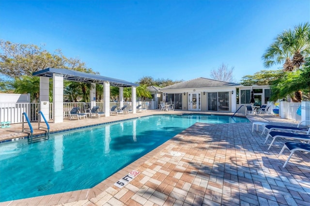 view of pool featuring a patio