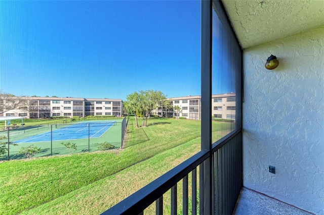 balcony with tennis court