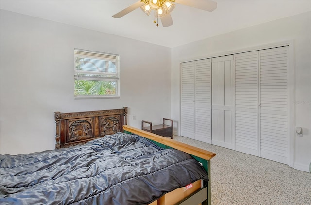 bedroom with a closet and ceiling fan