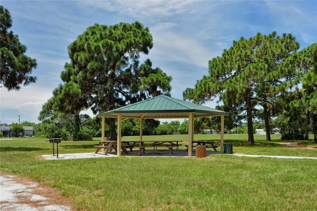 view of nearby features featuring a lawn and a gazebo