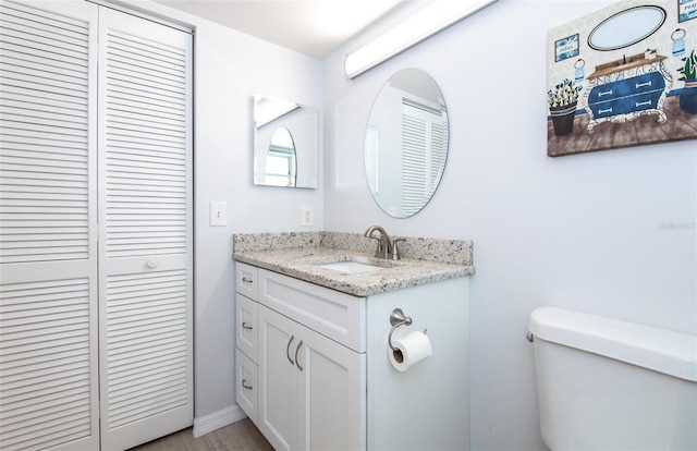 bathroom featuring toilet and large vanity