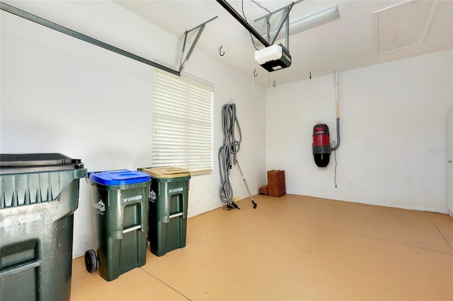 garage with a garage door opener