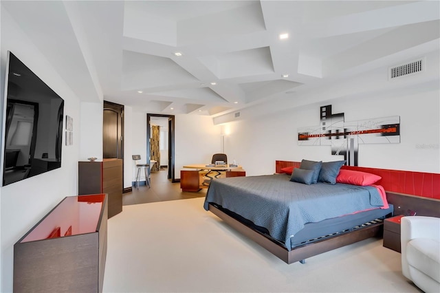 bedroom with coffered ceiling