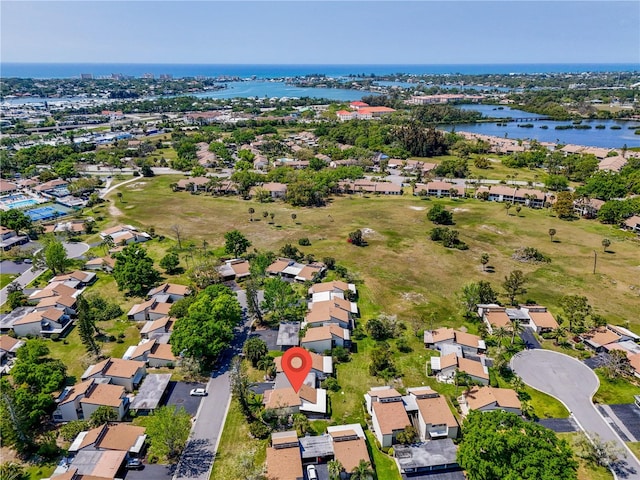 aerial view with a water view